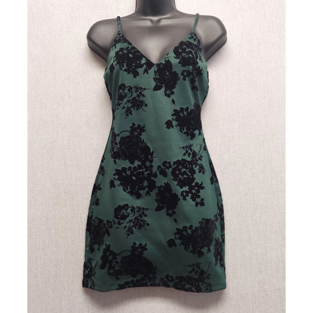 Windsor Y2K Flocked Velvet Mini Dress S Whimsigoth Dark Romantic Bodycon Grunge